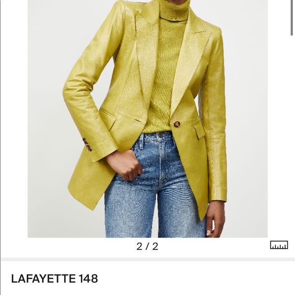 LAFAYETTE 148 Glazed Weightless Lambskin Royer Blazer In Green - Picture 4 of 9